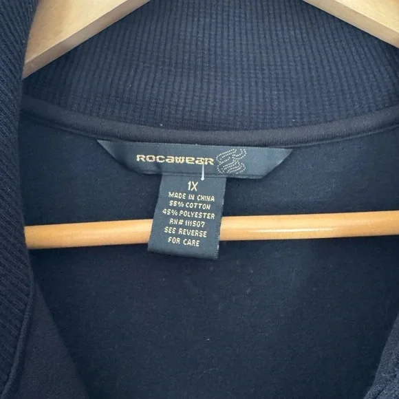 Rocawear Bling Rhinestone Zip-Up Jacket Black Mock Neck Size 1X Y2K - Picture 6 of 12